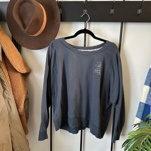 Ori Nagy blue embroidery good luck graphic pullover fleece crew neck sweatshirt